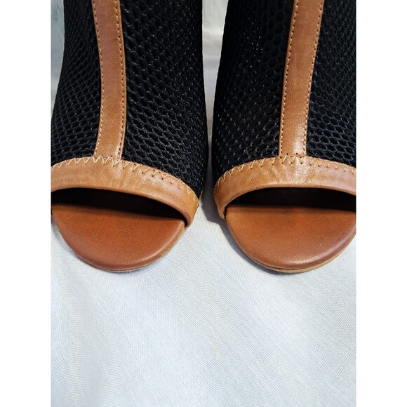 Cole Haan Adella Black Mesh Pecan Tan Leather Open Toe Booties Womens 7.5 - Picture 7 of 12